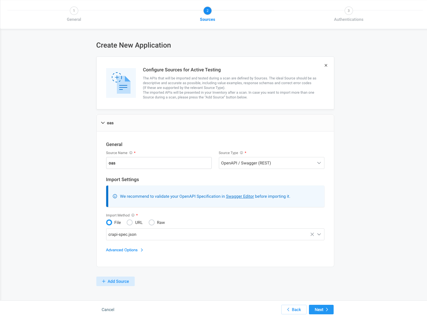 Screenshot showing add application wizard step 2